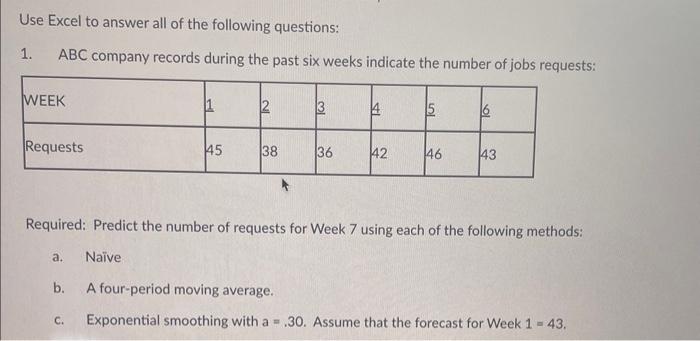 Solved Use Excel to answer all of the following questions: | Chegg.com