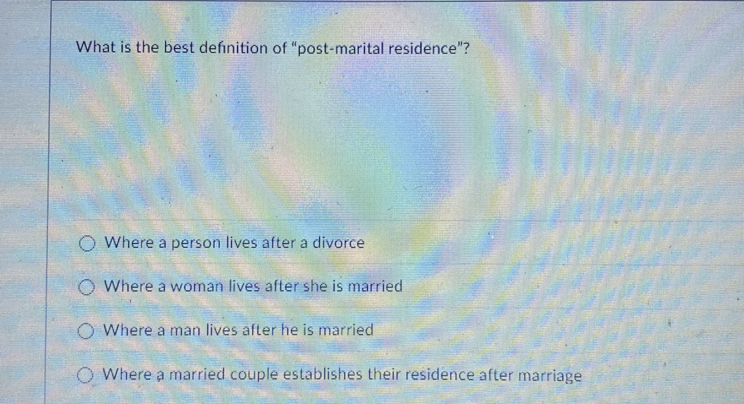 Solved What is the best definition of "post-marital | Chegg.com