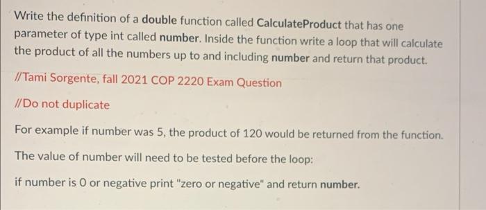 Solved Write the definition of a double function called | Chegg.com