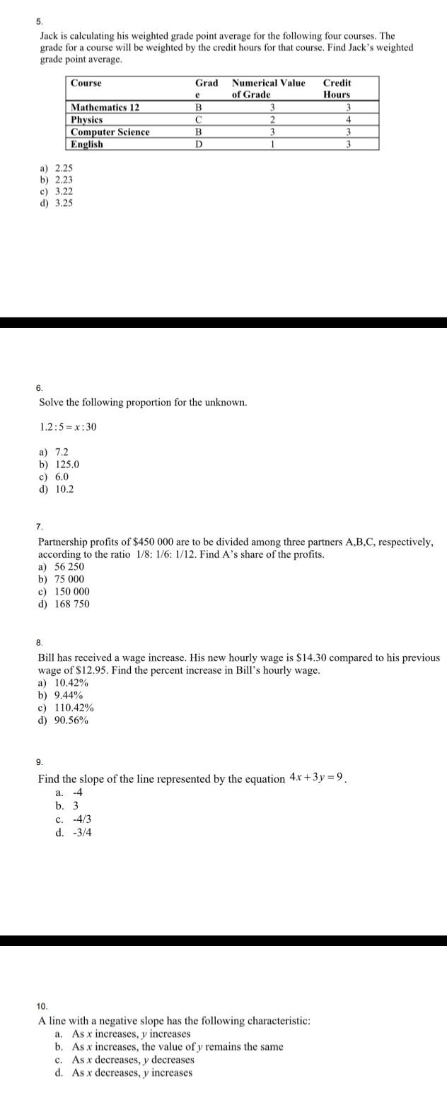 Solved 5. Jack is calculating his weighted grade point