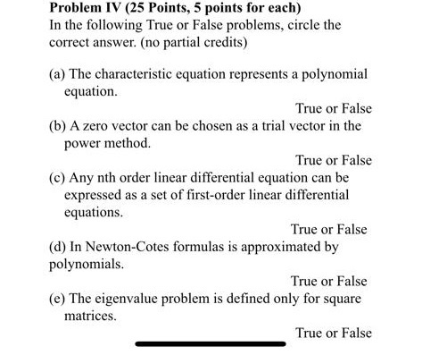 Solved Problem IV (25 Points, 5 points for each) In the | Chegg.com