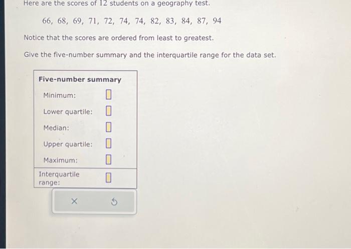 Solved Here are the scores of 12 students on a geography | Chegg.com