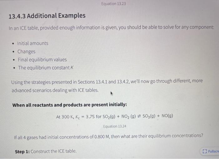 Solved Equation 13.23 13.4.3 Additional Examples In an ICE | Chegg.com
