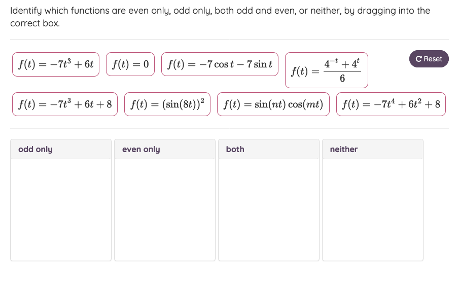Solved Identify which functions are even only, odd only, | Chegg.com