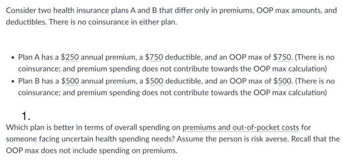 Solved Consider Two Health Insurance Plans A And B That | Chegg.com ...