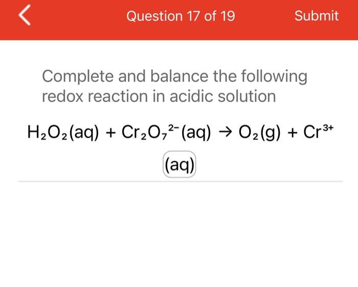 Solved Complete And Balance The Following Redox Reaction In | Chegg.com