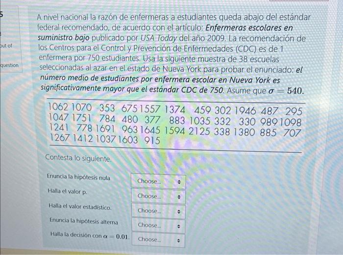 but of question A nivel nacional la razón de enfermeras a estudiantes queda abajo del estándar federal recomendado, de acuerd