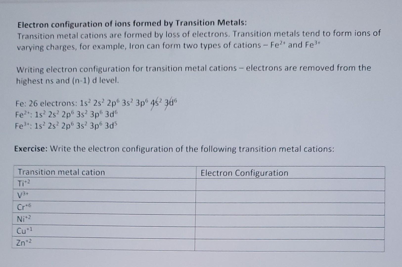 Solved Electron Configuration Of Ions Formed By Transition | Chegg.com