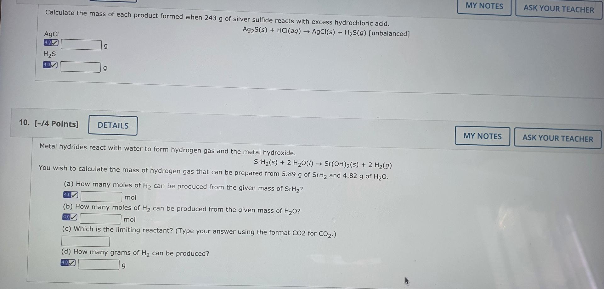 Solved MY NOTES ASK YOUR TEACHER What Is The Percent Yield | Chegg.com