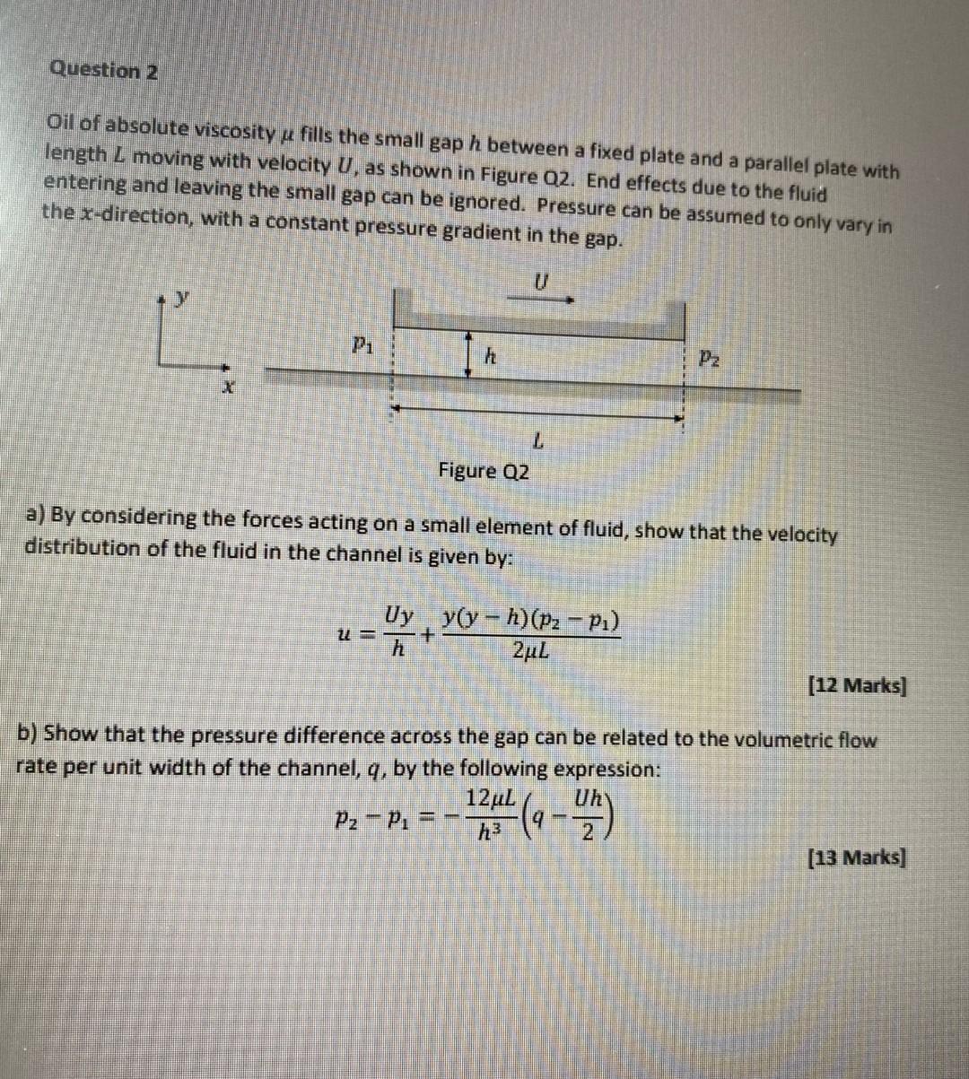 Solved Question 2 Oil Of Absolute Viscosity U Fills The | Chegg.com