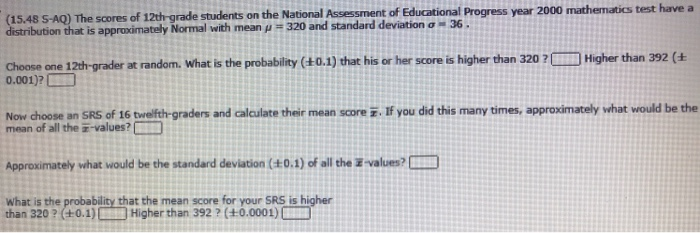 Solved (15.48 S-AQ) The scores of 12th-grade students on the | Chegg.com