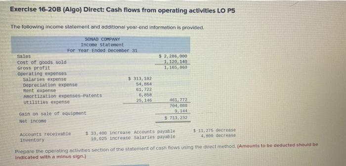 Solved Exercise 16 20b Algo Direct Cash Flows From 2338