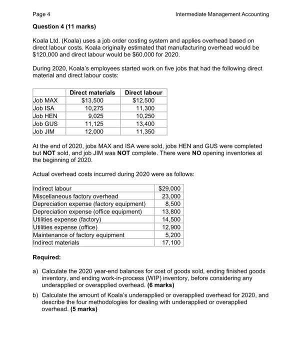 Solved Page 4 Intermediate Management Accounting Question 4 | Chegg.com