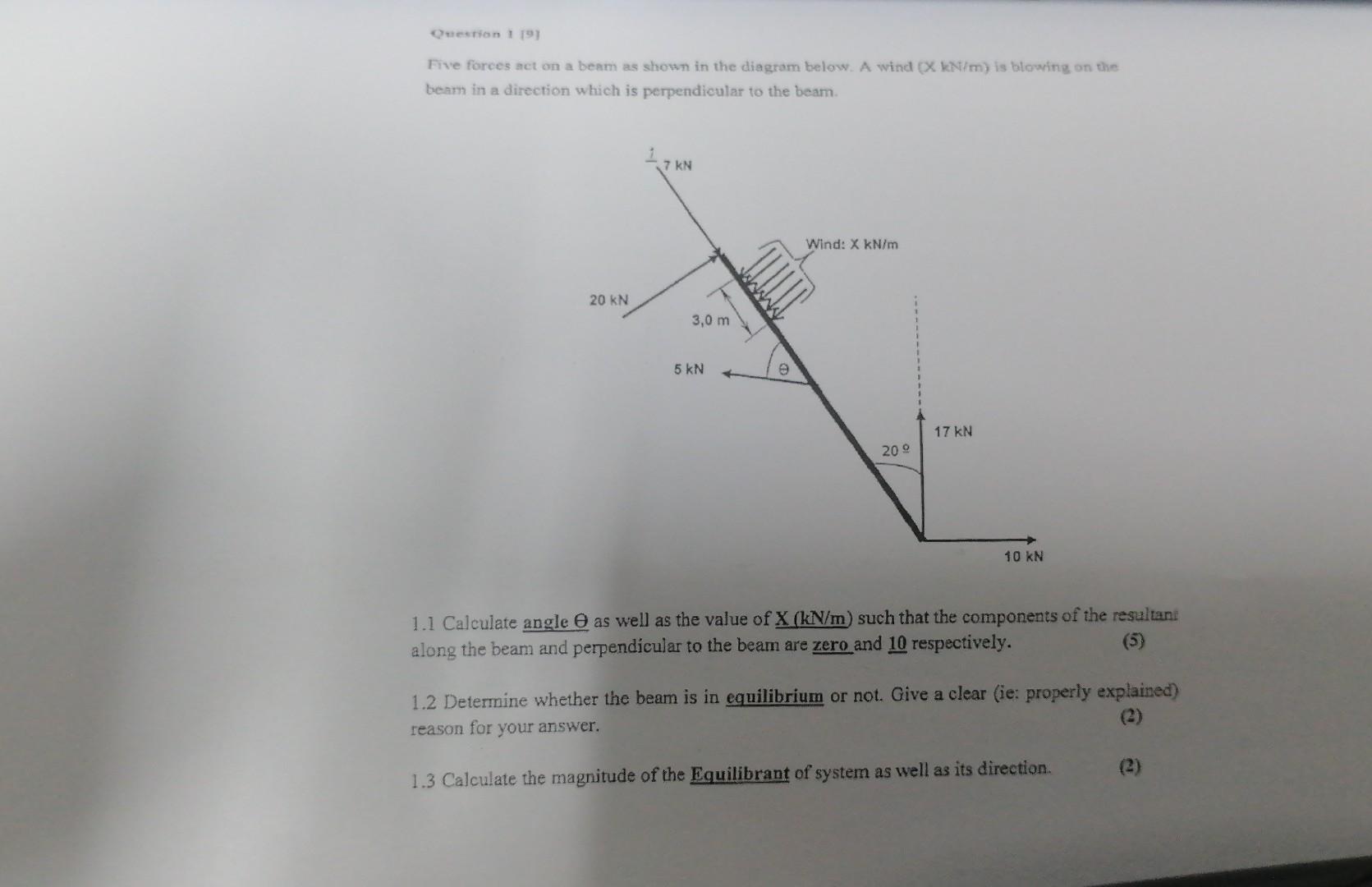 Quevion 1 [9] Five forces act on a beam as shown in | Chegg.com