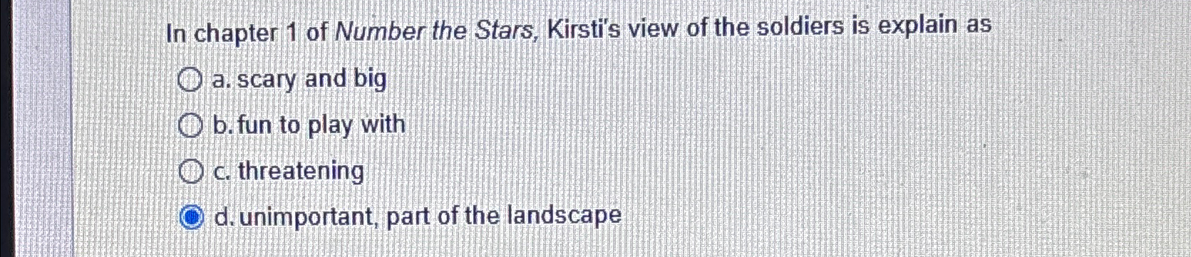 Solved In chapter 1 ﻿of Number the Stars, Kirsti's view of | Chegg.com