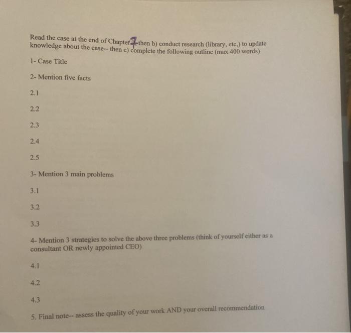 Solved Read the case at the end of Chapter, then b) conduct | Chegg.com