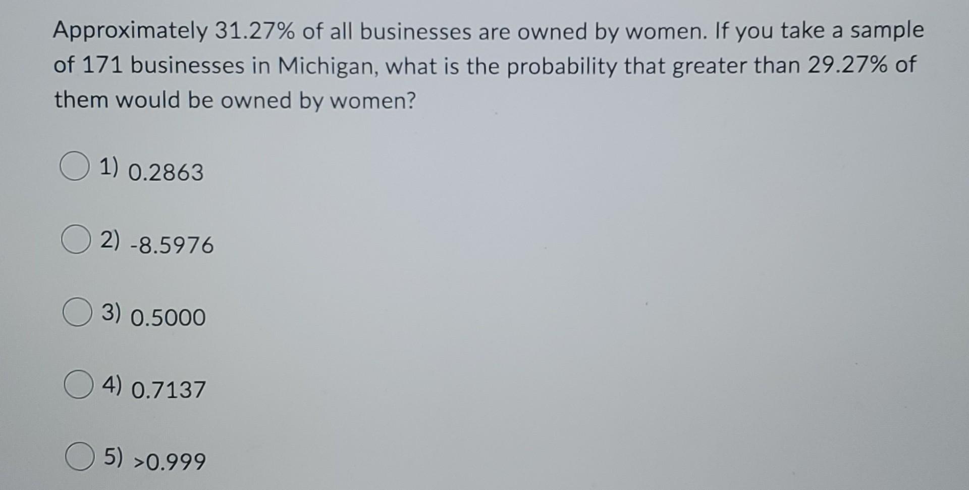 Solved Approximately 31.27% of all businesses are owned by | Chegg.com