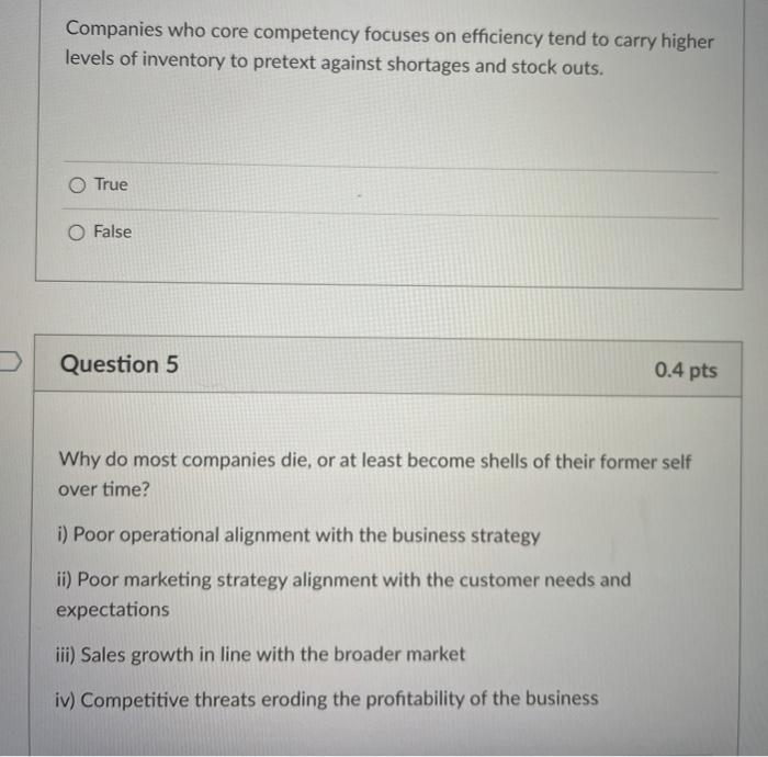 Solved Companies Who Core Competency Focuses On Efficiency | Chegg.com
