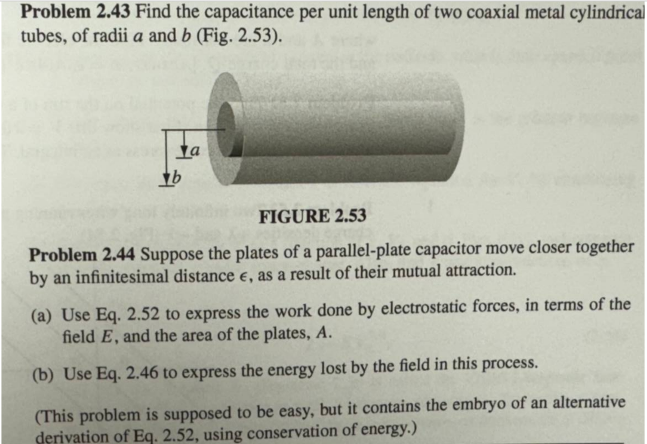 Solved Problem 2.43 ﻿Find the capacitance per unit length of | Chegg.com