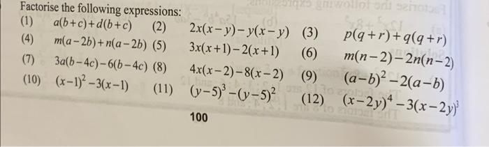 Solved Factorise The Following Expressions 1 A B Chegg Com