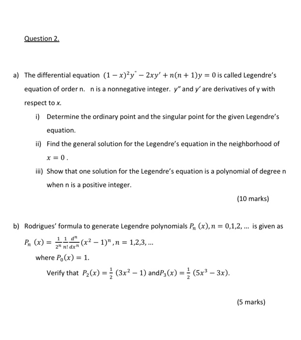 Solved Question 2 A The Differential Equation 1 X Y Chegg Com
