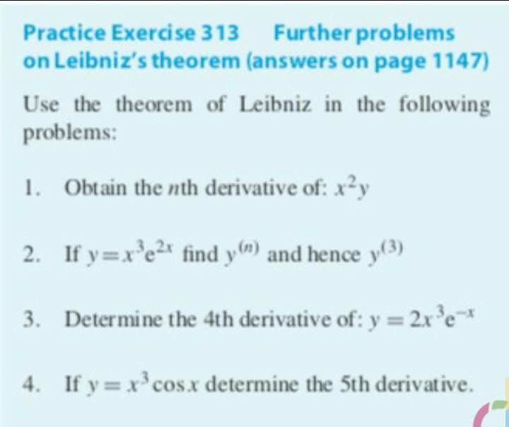 Solved Practice Exercise 313 Further problems on Leibniz's | Chegg.com