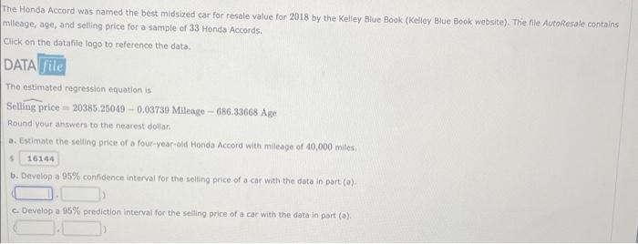 Solved The Honda Accord was named the best midsized car for | Chegg.com