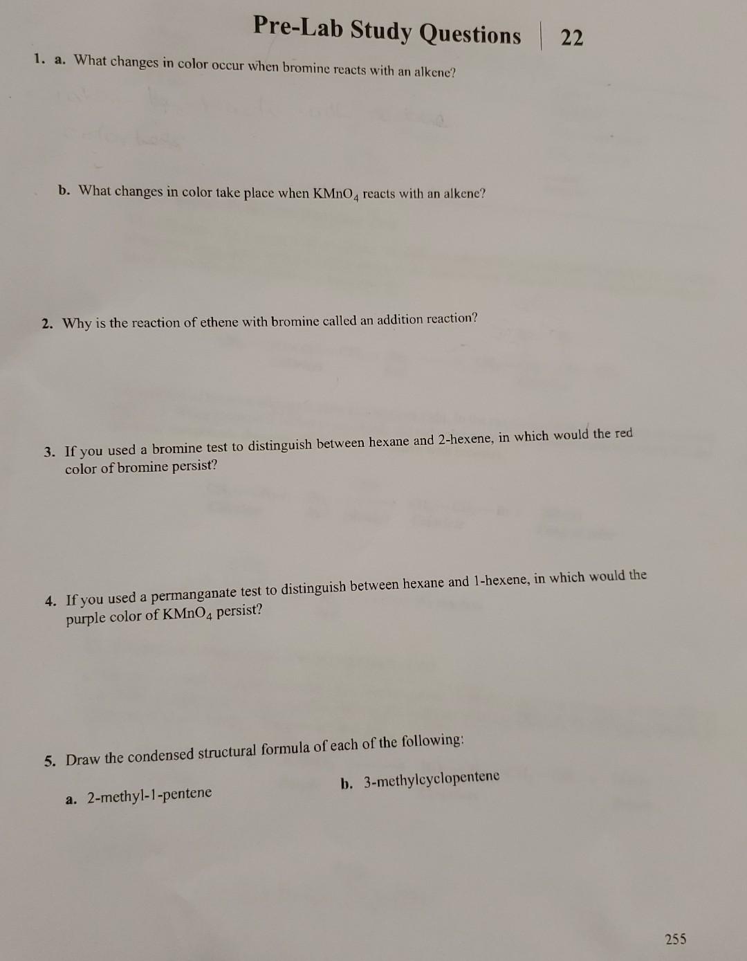 Solved 1. a. What changes in color occur when bromine reacts