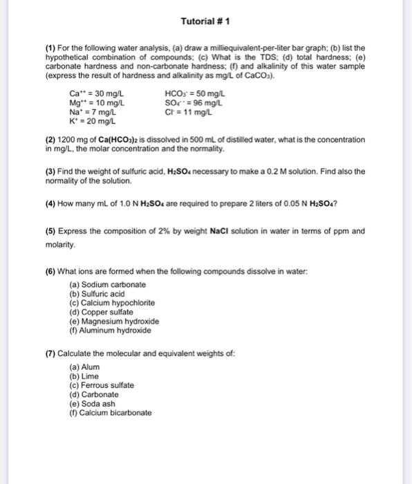 Solved (1) For the following water analysis, (a) draw a | Chegg.com