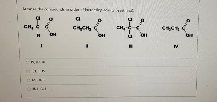 Arrange The Pounds In Order Of Increasing Acidity Chegg 