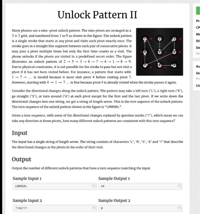 Solved Unlock Pattern II Pr CP Me Di of Dc Sa GOK Au Many | Chegg.com