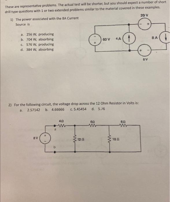 Solved These are representative problems. The actual test | Chegg.com