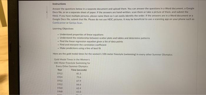 Solved Instructions Answer the questions below in a separate | Chegg.com