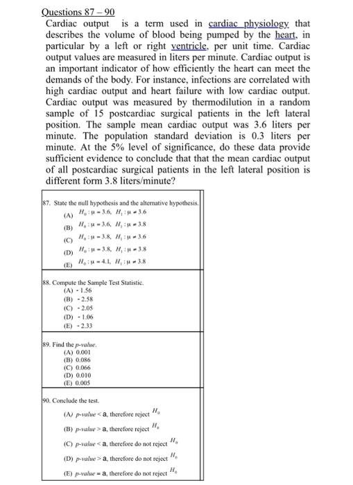 Solved Questions 87−90 Cardiac output is a term used in | Chegg.com
