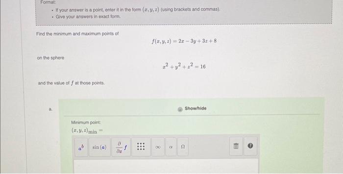 Solved - If your answer is a point, enter it in the form | Chegg.com