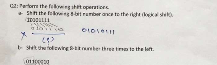 Solved Q2: Perform the following shift operations. a Shift | Chegg.com