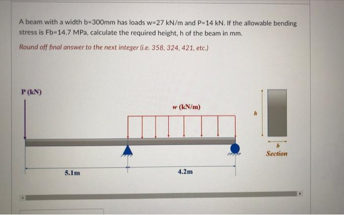 Solved A Beam With A Width B-300mm Has Loads W=27 KN/m And | Chegg.com