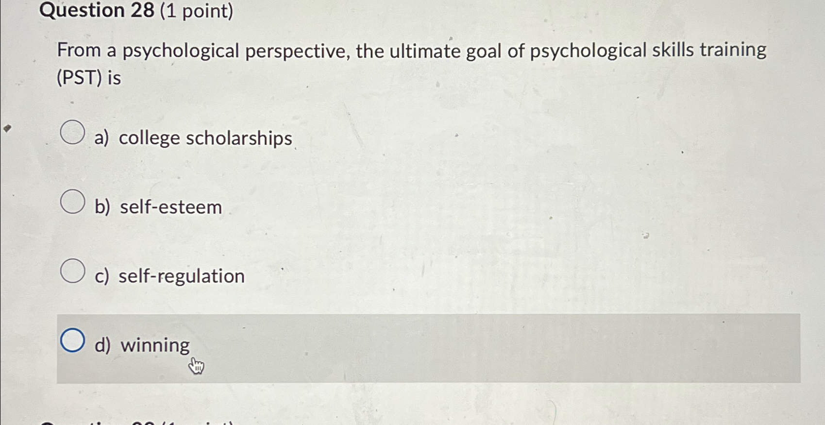 Solved Question 28 (1 ﻿point)From a psychological | Chegg.com