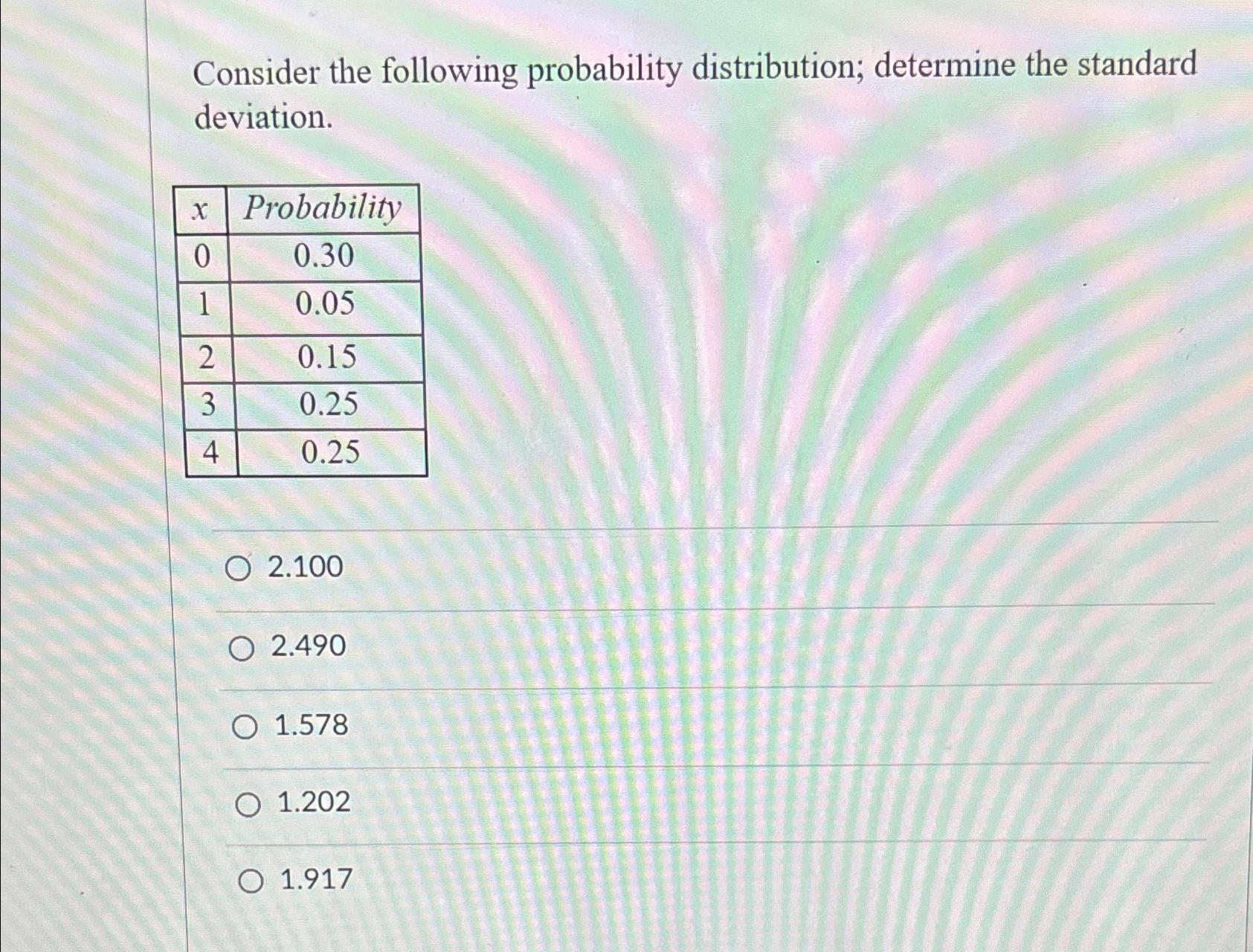 Solved Consider The Following Probability Distribution; | Chegg.com