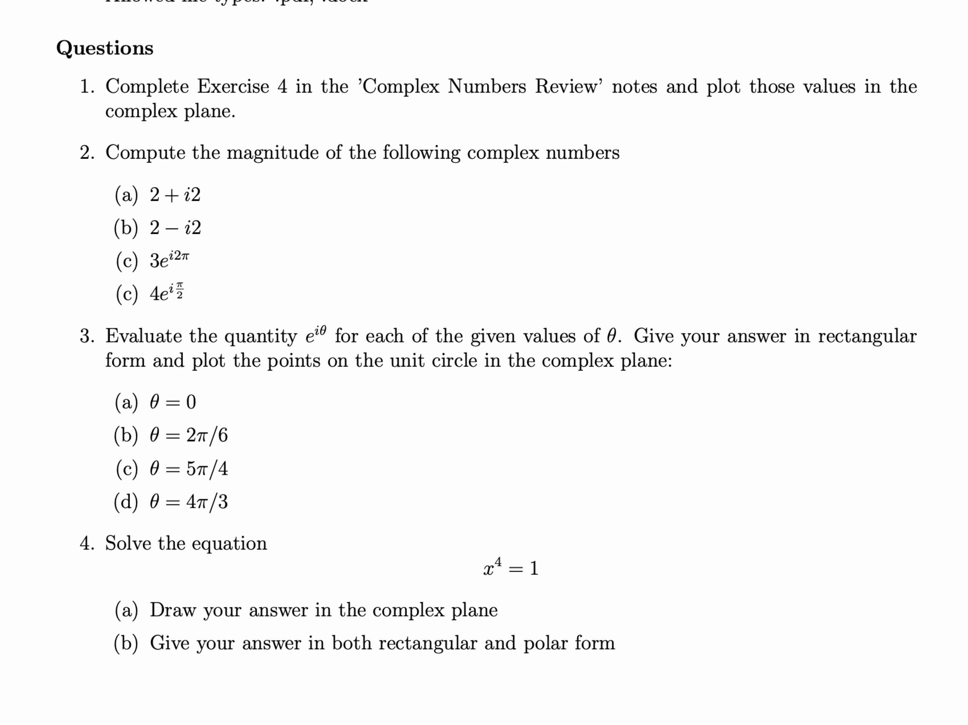 QuestionsComplete Exercise 4 in ﻿the 'Complex Numbers | Chegg.com