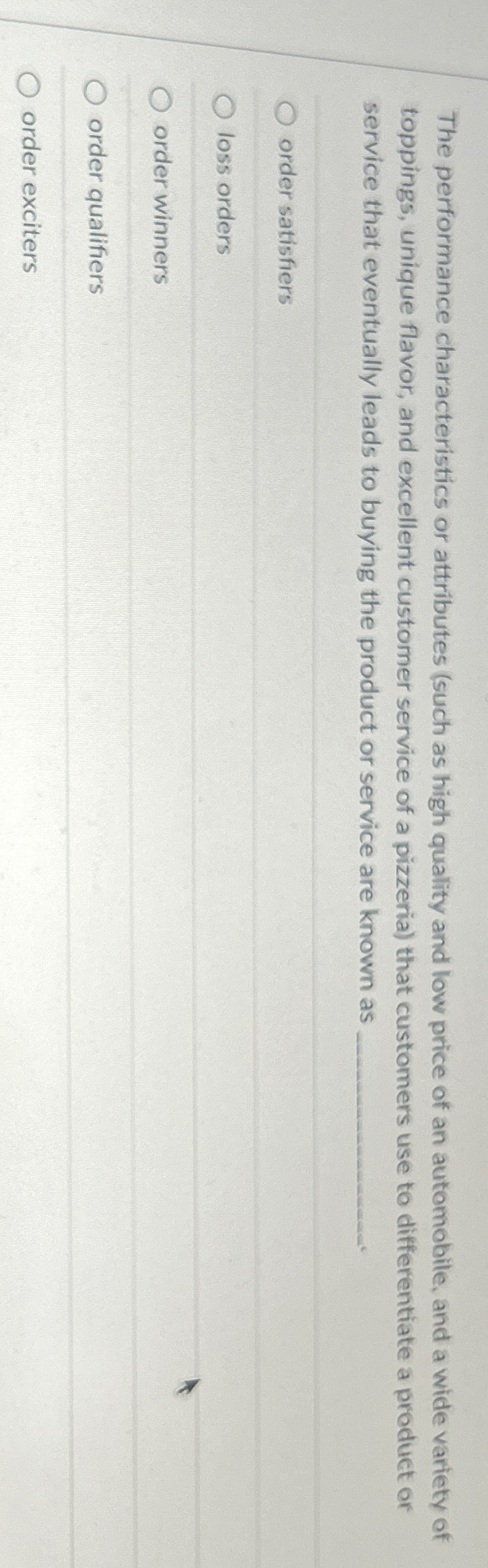 Solved The performance characteristics or attributes (such | Chegg.com