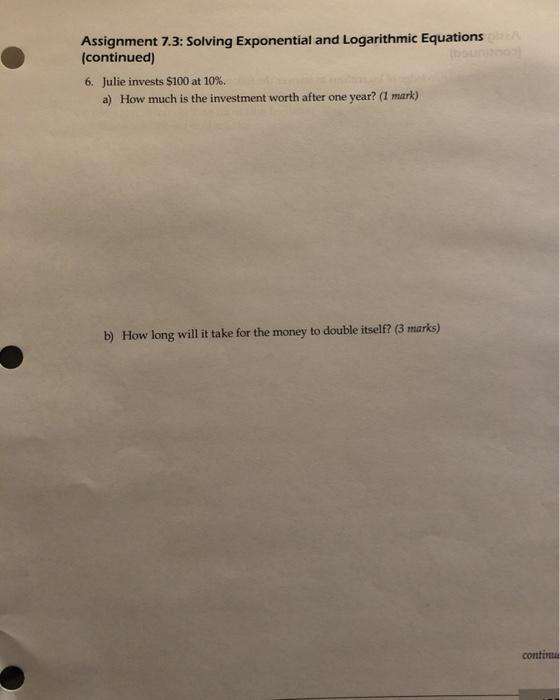 Solved Assignment 7.3: Solving Exponential and Logarithmic | Chegg.com