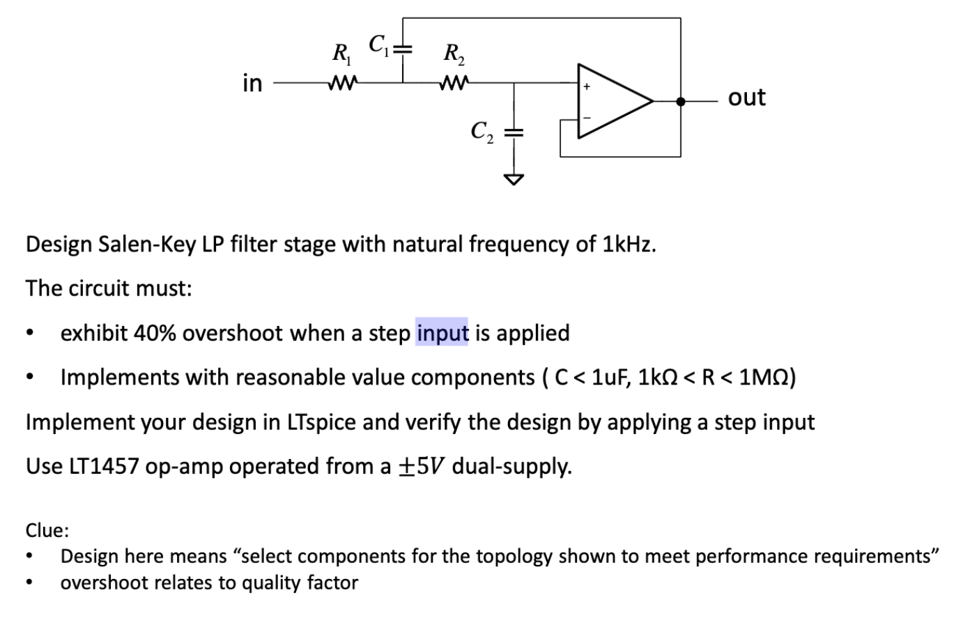 Design Salen-Key LP filter stage with natural | Chegg.com