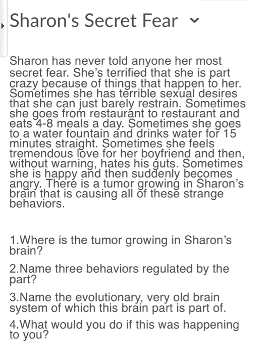 Solved Sharon S Secret Fear V Sharon Has Never Told Anyon Chegg Com Solved Sharon S Secret Fear V Sharon Has Never Told Anyon Chegg Com