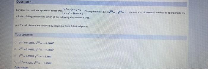 Solved Question 4 x10-V-5 Consider the nonlinear system of | Chegg.com