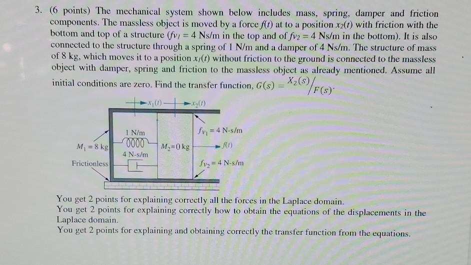 Solved 3. (6 points) The mechanical system shown below | Chegg.com