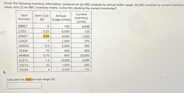 [Solved]: Given The Following Inventory Information, Constr