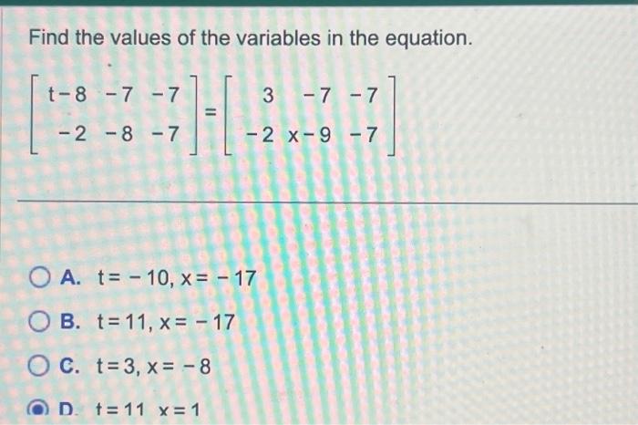 Solved Find the values of the variables in the equation. | Chegg.com