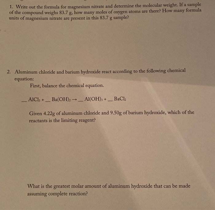 Solved 1 Write Out The Formula For Magnesium Nitrate And