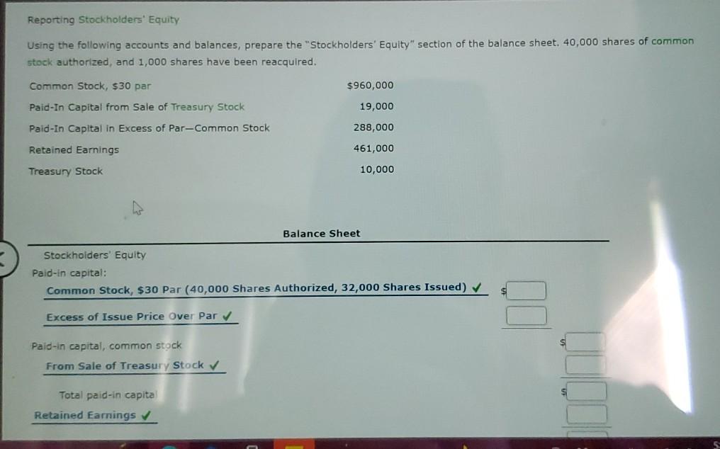 Solved Reporting Stockholders' Equity Using The Following | Chegg.com